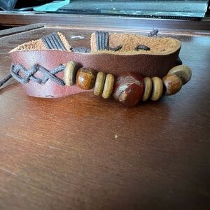 Handcrafted Leather Bracelet with Wooden Beads